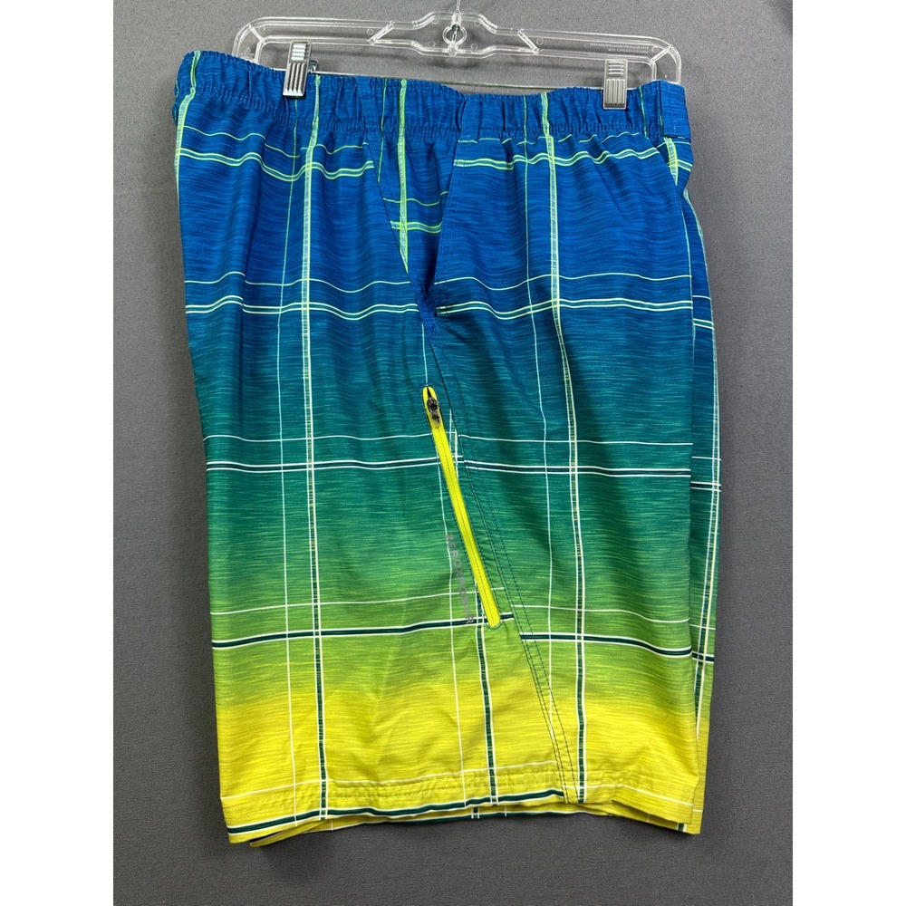 ZeroXposur Men's Board Shorts Blue Green Yellow Plaid Ombre Swim Trunks XL